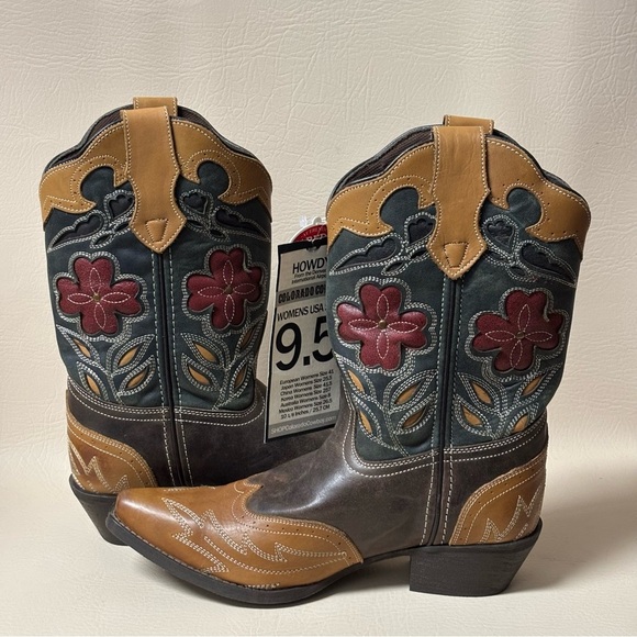 Laredo Women's Western pull-on Boots Janis Size 9.5M Brown/tan with inlay NEW - Picture 5 of 6
